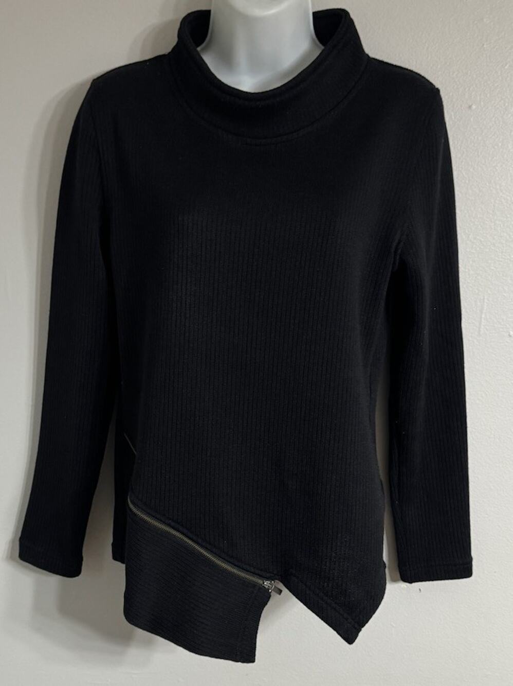 Wooly Bully Wear Sweater Women’s Small Black Ribbed Mock Neck Shirt Zipper